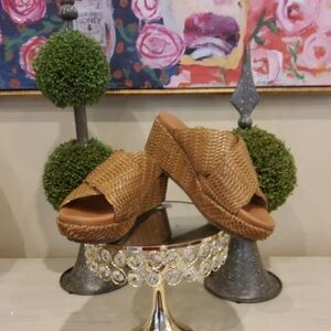 gentle souls Woven Tan Platform Wedge Sandals